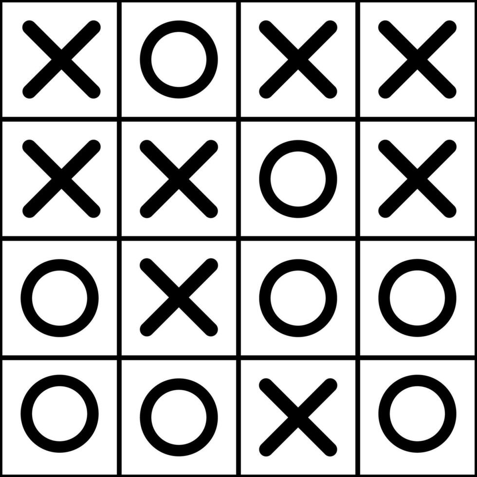 xo of boter kaas en eieren spel naadloos patroon achtergrond. kruisen en nullen grappig spel schematisch afbeelding. vector