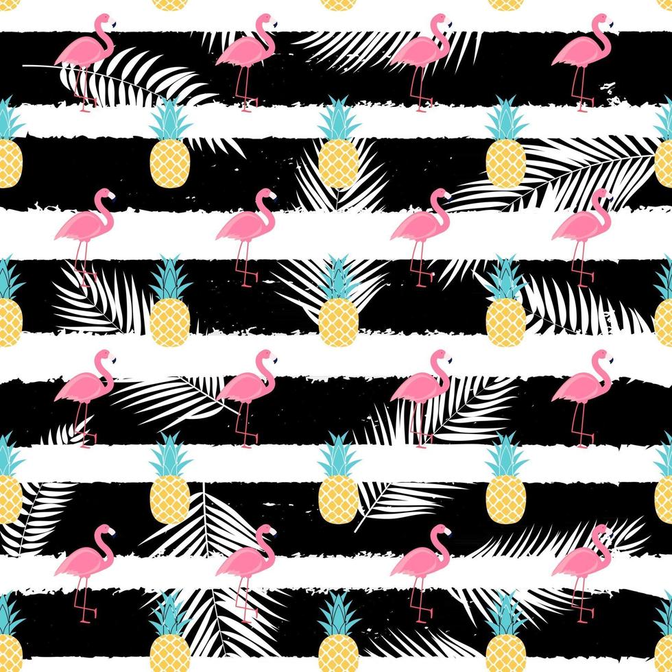 tropische fruitananas en roze van het flamingo naadloos patroon ontwerp als achtergrond vector