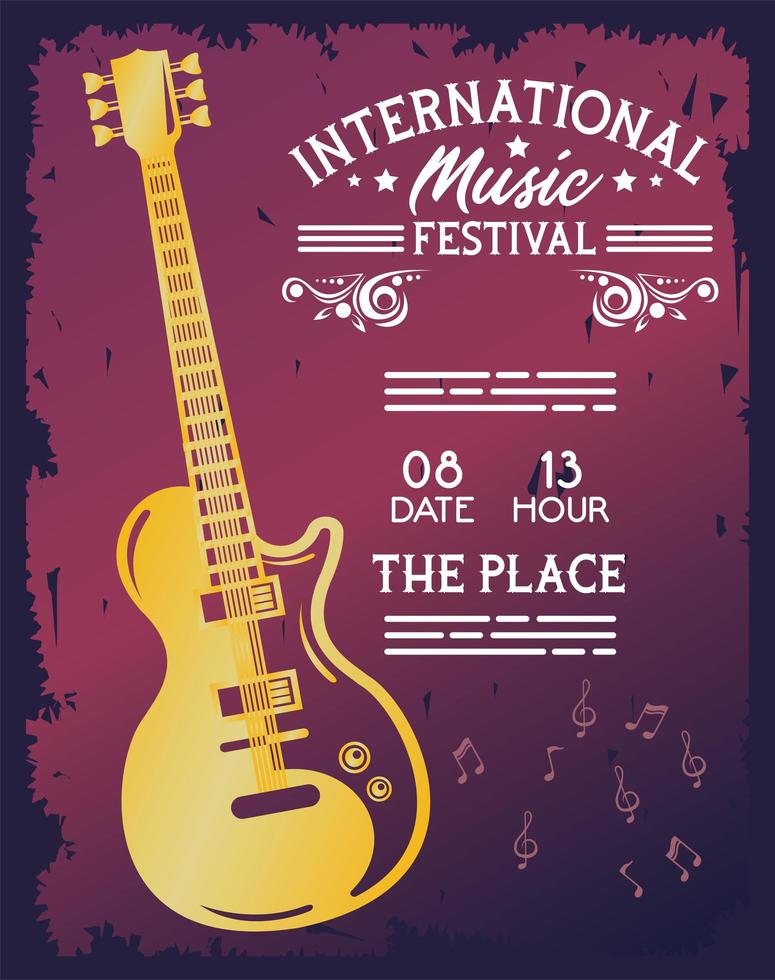 internationale muziekfestivalaffiche met elektrische gitaar vector