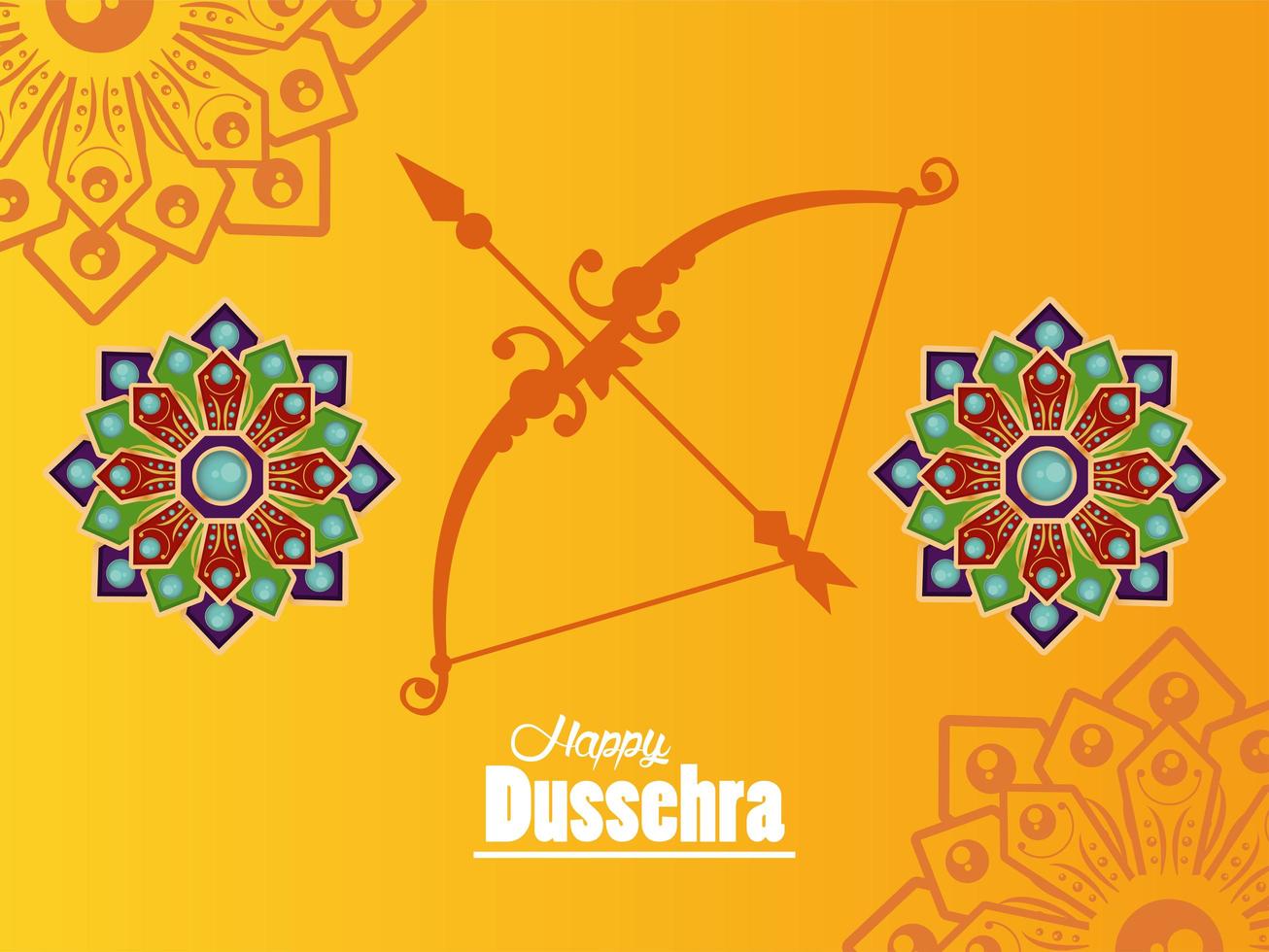 gelukkige dussehra-vieringskaart met boog en mandala's vector
