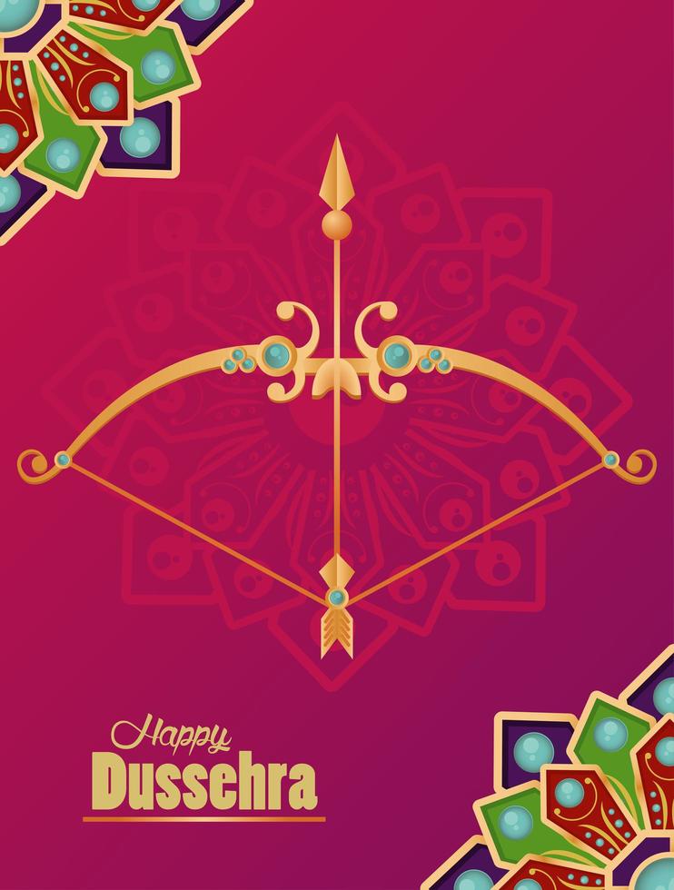 gelukkige dussehra-vieringskaart met boog en mandala vector