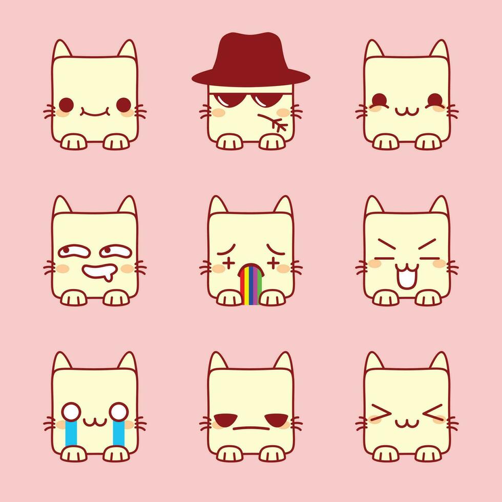 schattig kawaii kat emoji reeks vector