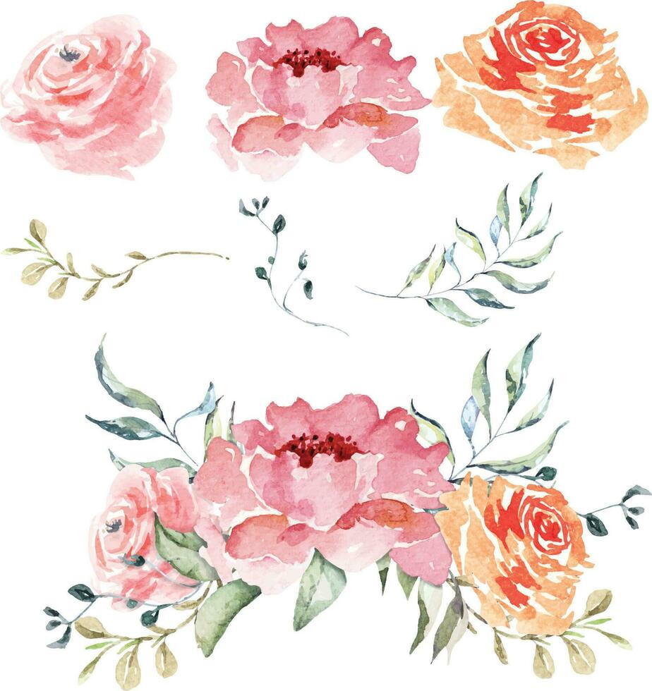 boeket van rozen geschilderd met aquarellen.hand getrokken bloemen.voor bruiloft kaart ,uitnodiging kaart. vector