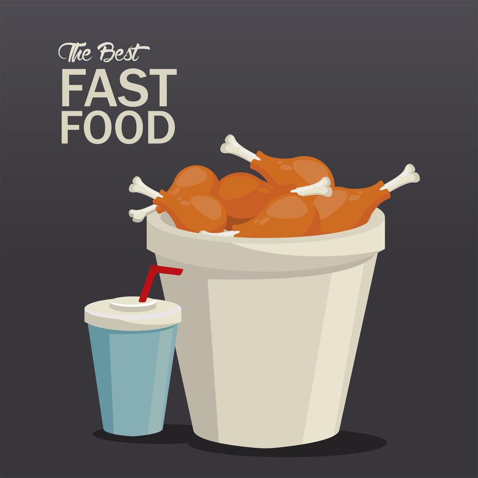 kippendijen pot en frisdrank heerlijk fastfood-pictogram vector