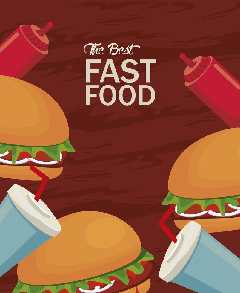 hamburgers en frisdrank met ketchup heerlijk fastfood-pictogram vector