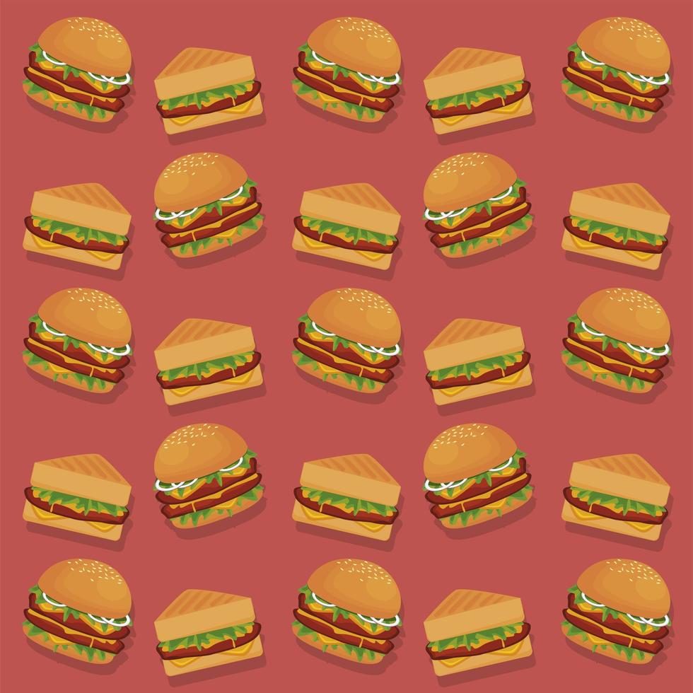 hamburgers en sandwiches heerlijk fastfoodpatroon vector