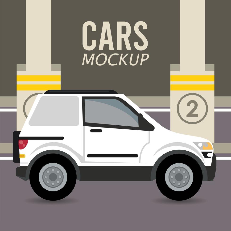 camper mockup auto voertuig in parkeerzone pictogram vector