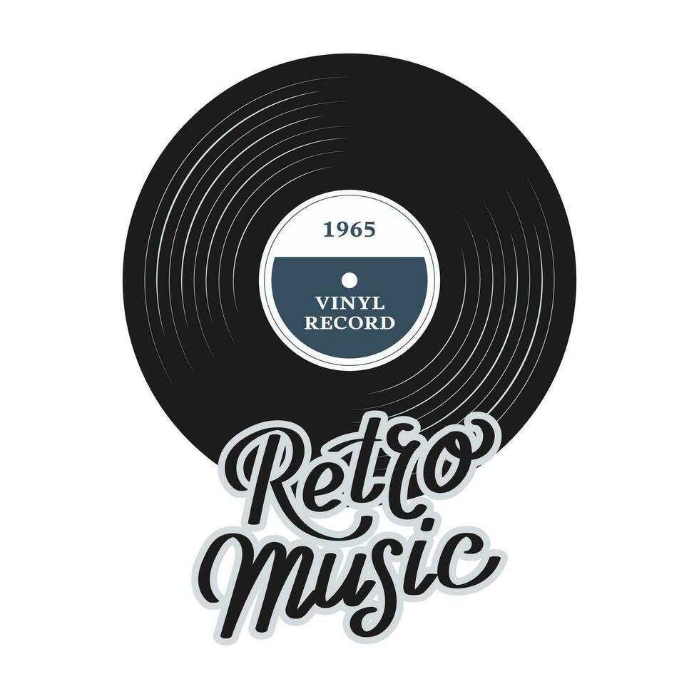 vinyl Vermelding en belettering retro muziek- Aan een wit achtergrond. muziek- retro icoon, wijnoogst logo, vector