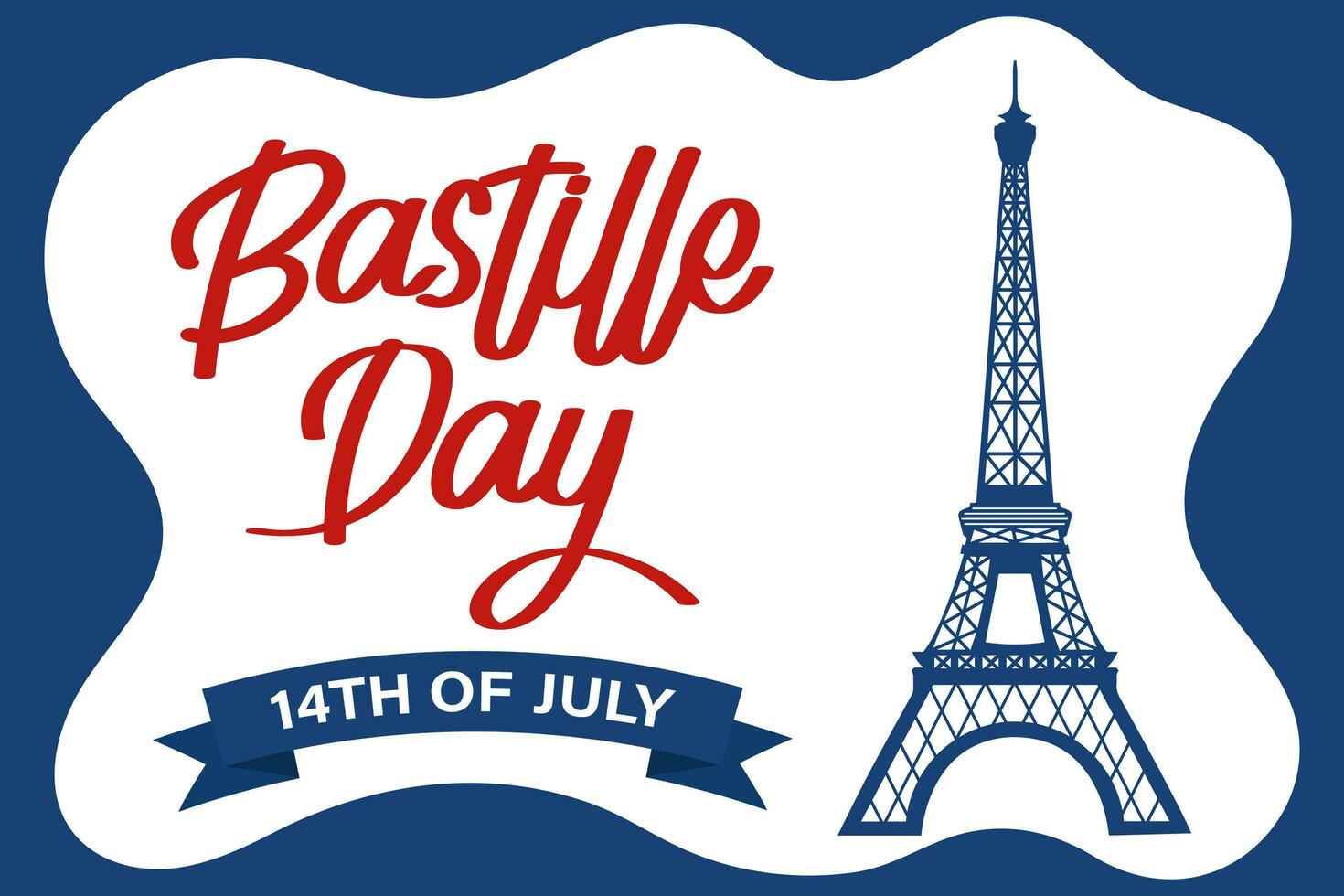 gelukkig Bastille dag. Frans nationaal dag poster. eiffel toren en belettering. illustratie, vector