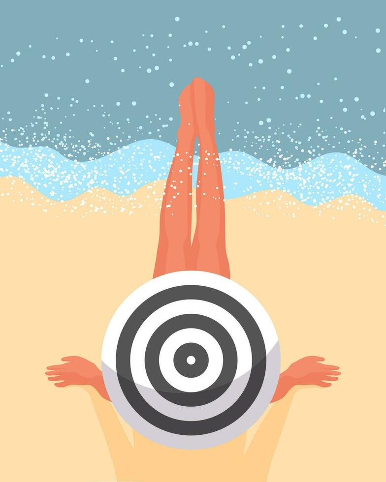 zeegezicht, een jong vrouw Aan de strand van de zee. vakantie en reizen illustratie, vector