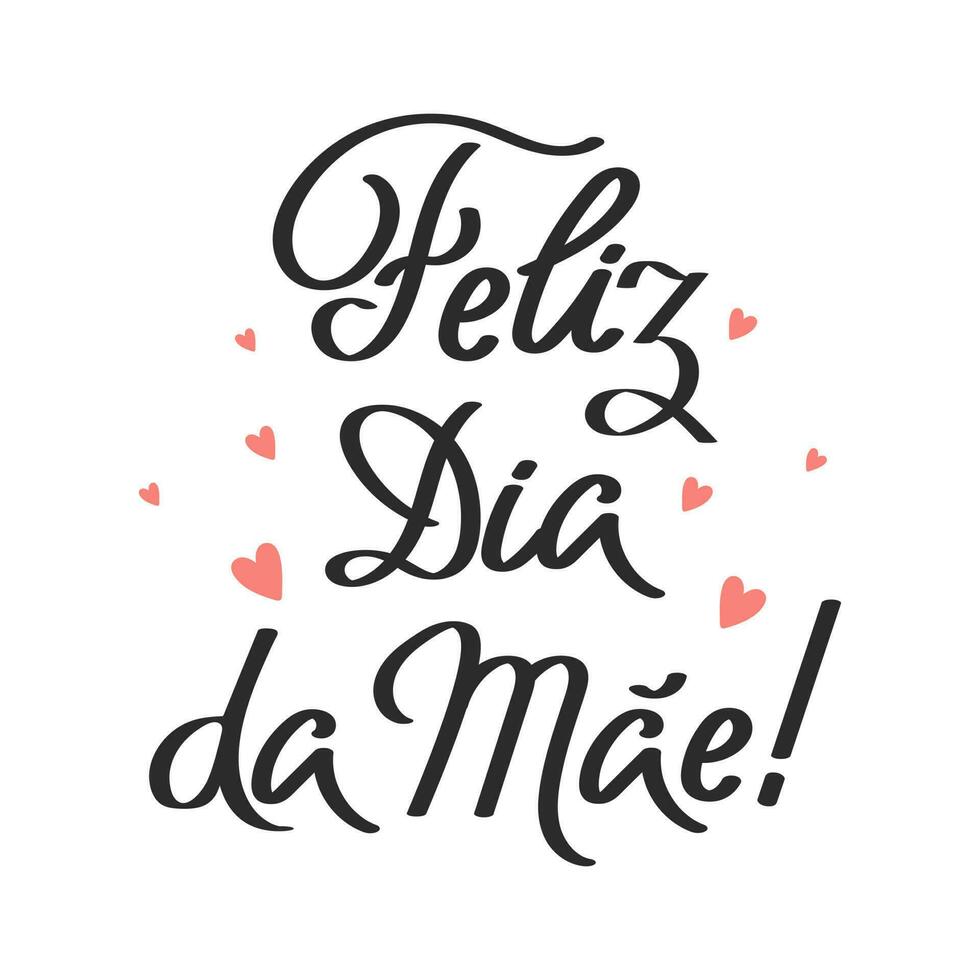 poster met feliz dia Doen mai belettering. feestelijk opschrift in Portugees. ansichtkaart gelukkig moeder dag, gefeliciteerd, vector