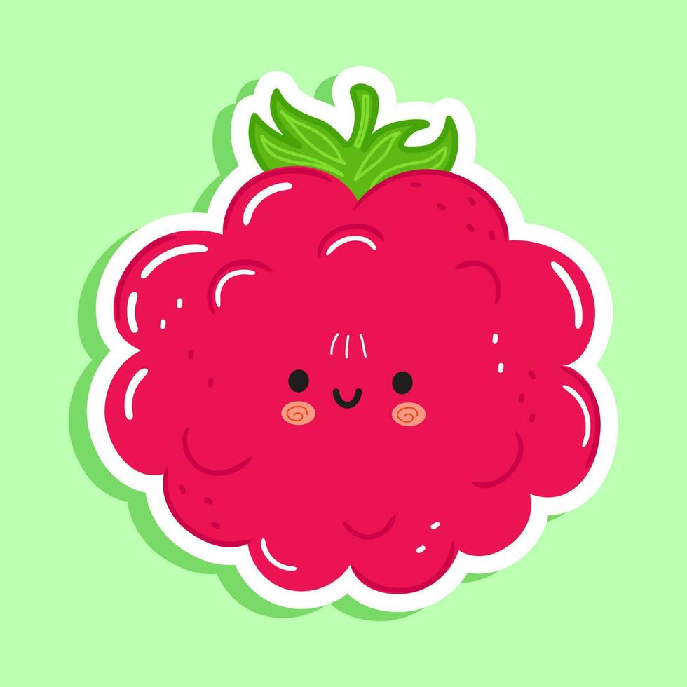 schattig sticker frambozen karakter. vector hand- getrokken tekenfilm kawaii karakter illustratie icoon. geïsoleerd Aan groen achtergrond. frambozen karakter concept