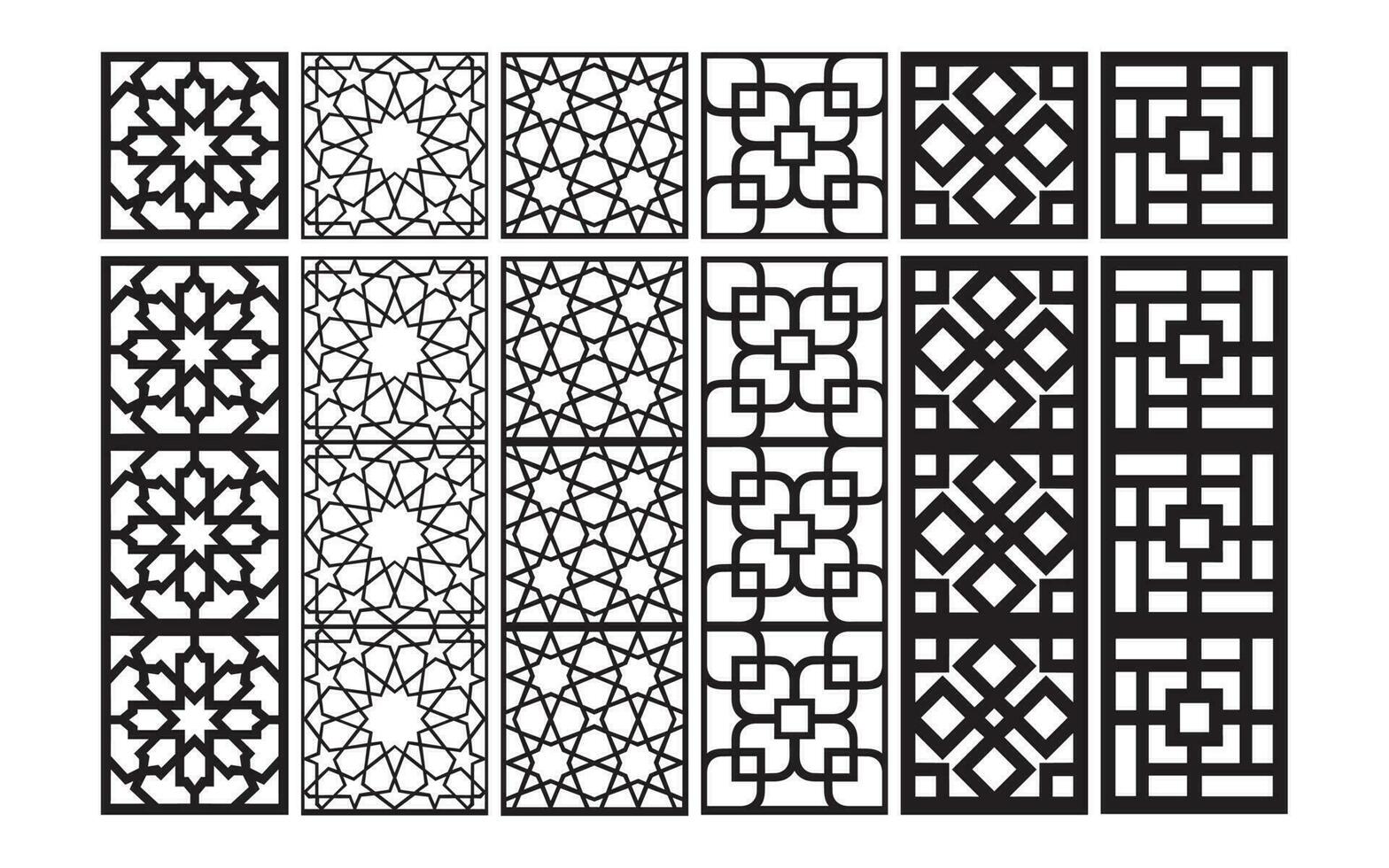 decoratief zwart patronen met wit achtergrond, geometrisch, Islamitisch en bloemen sjabloon voor cnc laser snijdend vector