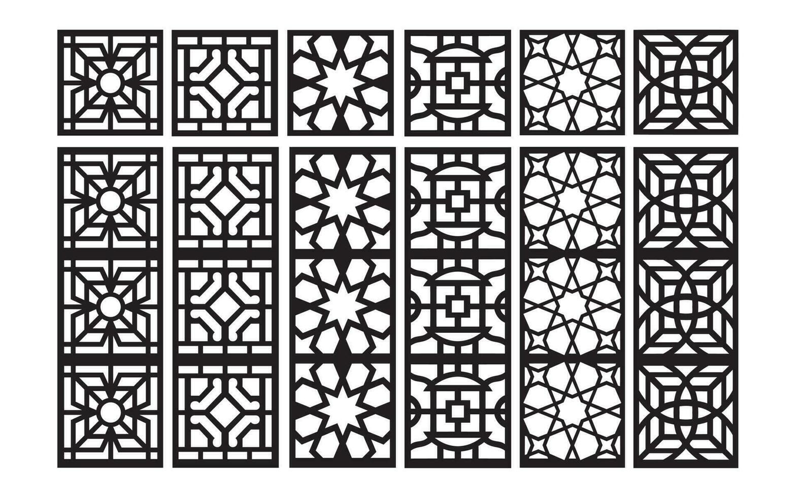 decoratief zwart patronen met wit achtergrond, geometrisch, Islamitisch en bloemen sjabloon voor cnc laser snijdend vector