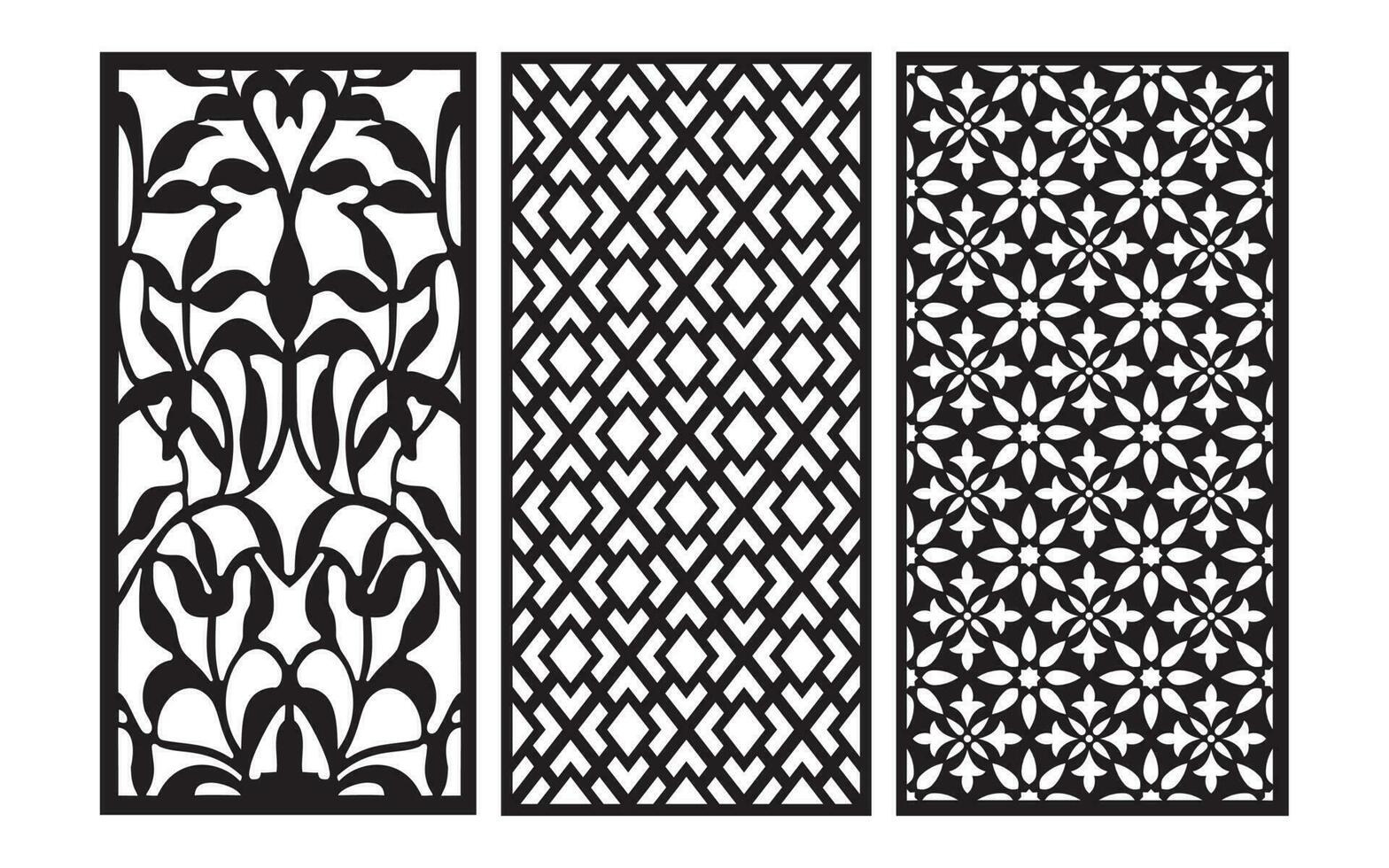 decoratief zwart patronen met wit achtergrond, geometrisch, Islamitisch en bloemen sjabloon voor cnc laser snijdend vector