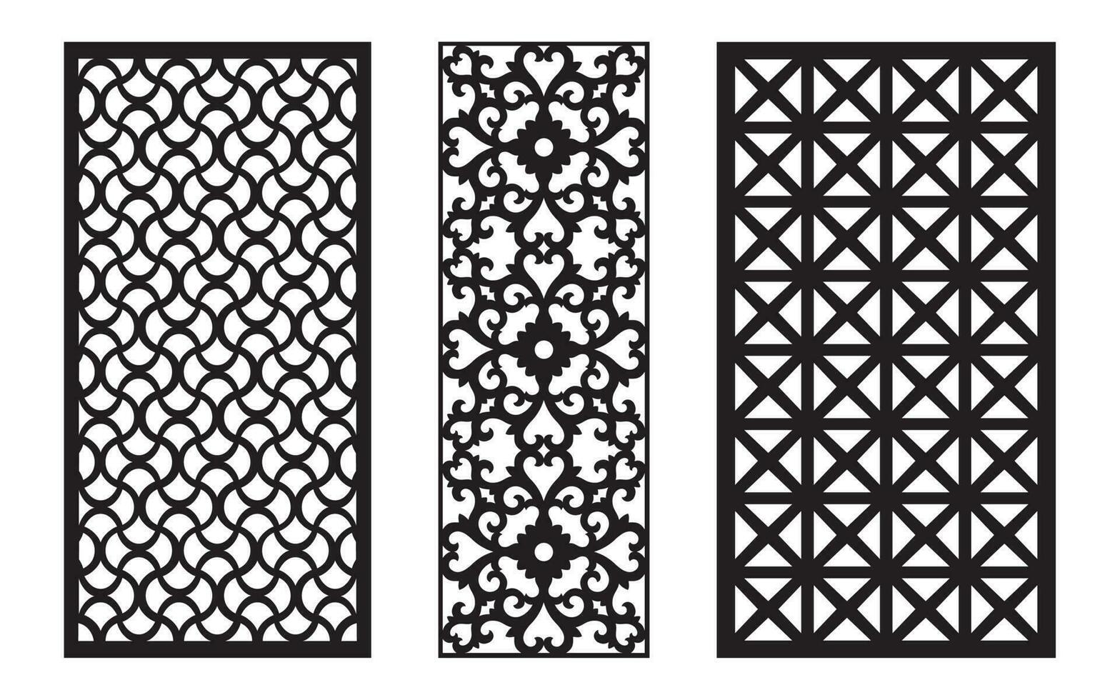 decoratief zwart patronen met wit achtergrond, geometrisch, Islamitisch en bloemen sjabloon voor cnc laser snijdend vector