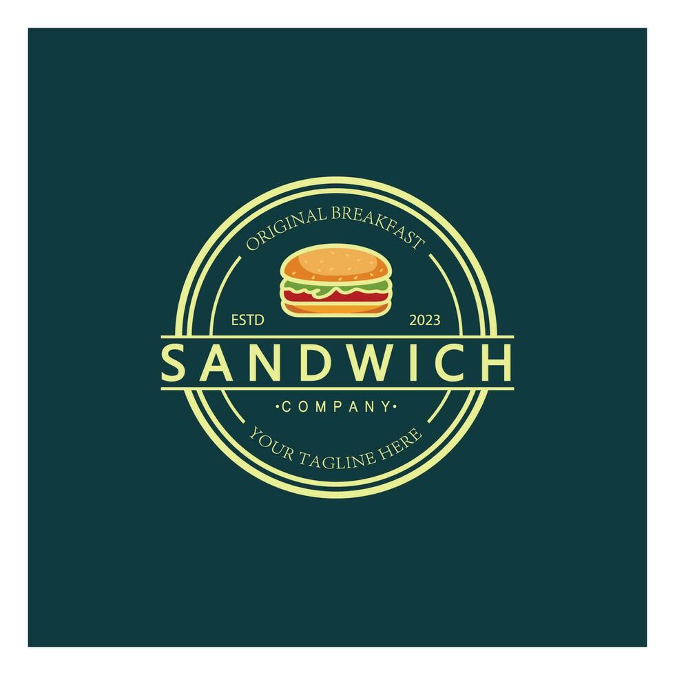 eigengemaakt belegd broodje logo illustratie.voor belegd broodje winkel, snel eten, hamburger, warm hond ,vector vector
