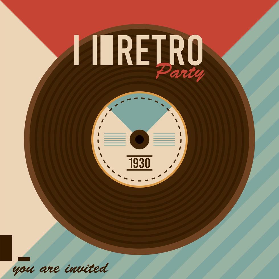 retro partij belettering poster met vinylschijf vector