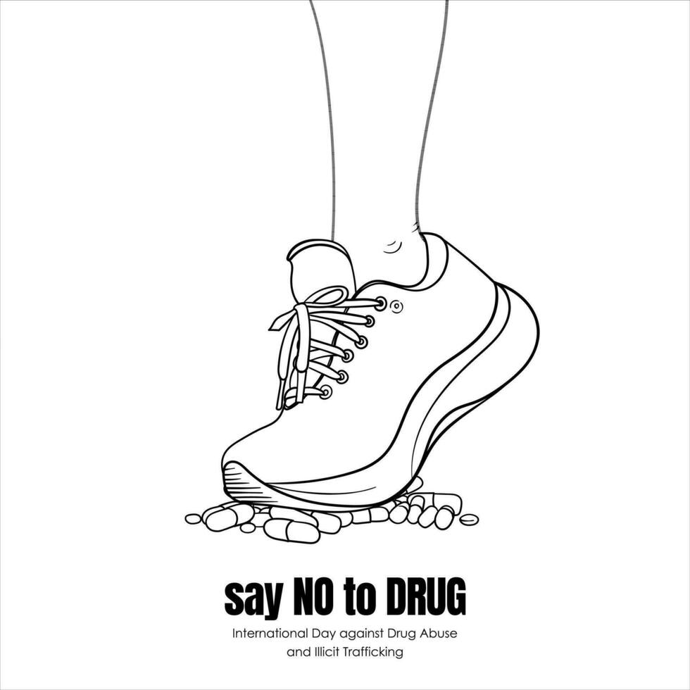 hand- getrokken illustratie van menselijk voet stepping Aan verdovende middelen met schoenen voor zeggen Nee naar drug campagne vector