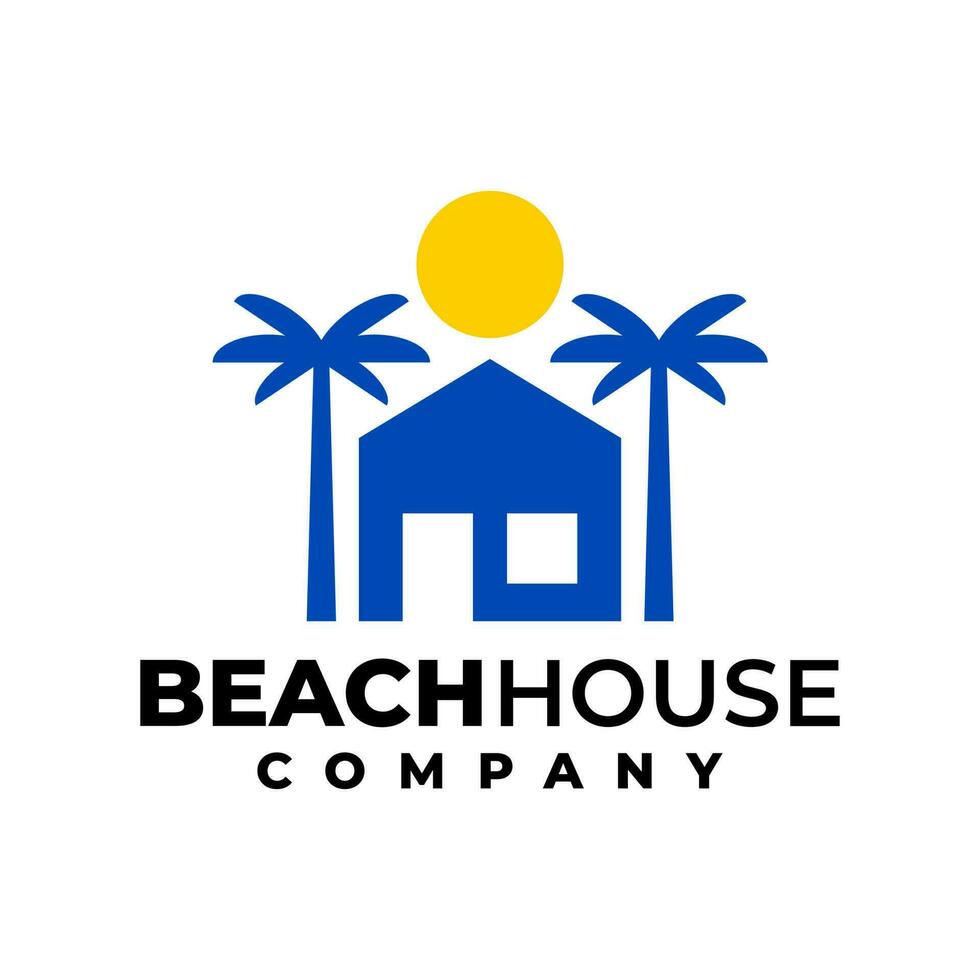 illustratie van een huis en een twee palm bomen voor logo verwant naar huis, hotel, toevlucht en een strand. vector