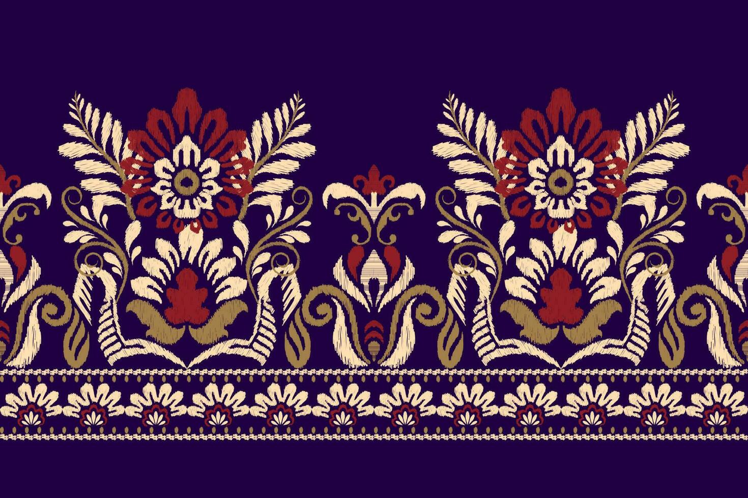 ikat bloemen paisley borduurwerk Aan Purper achtergrond.ikat etnisch oosters patroon traditioneel.azteken stijl abstract vector illustratie.ontwerp voor textuur, stof, kleding, verpakking, decoratie, sarong.