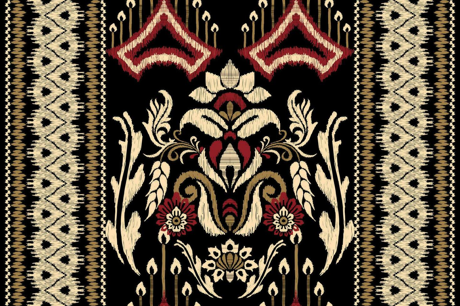 ikat bloemen paisley borduurwerk Aan zwart achtergrond.ikat etnisch oosters patroon traditioneel.azteken stijl abstract vector illustratie.ontwerp voor textuur, decoratie,stof,kleding,verpakking,sjaal,print