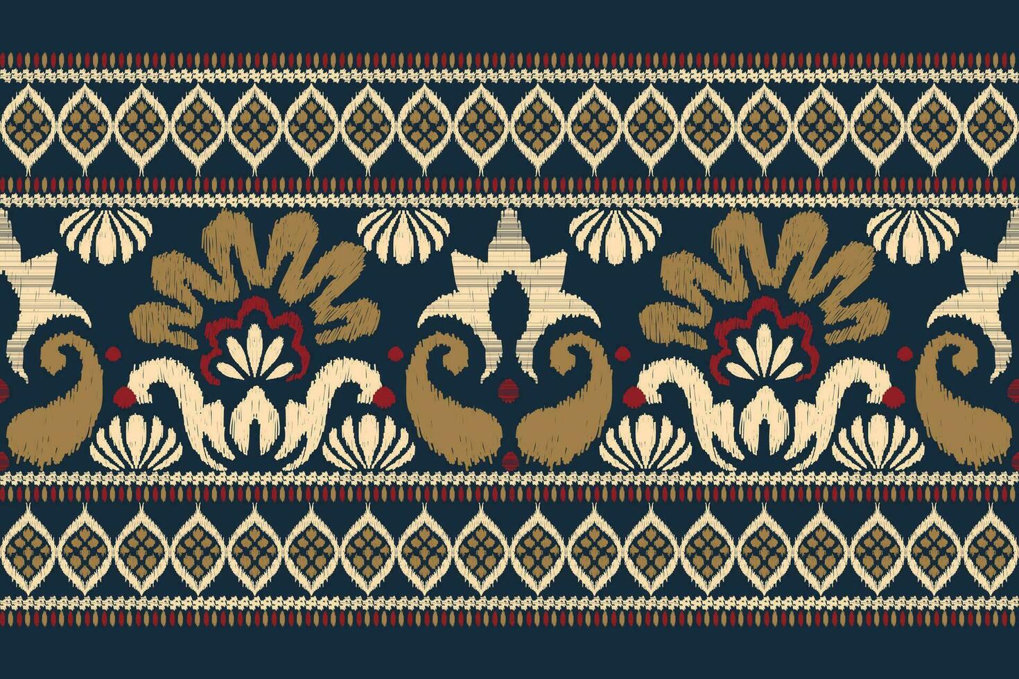 ikat bloemen paisley borduurwerk Aan marine blauw achtergrond.ikat etnisch oosters patroon traditioneel.azteken stijl abstract vector illustratie.ontwerp voor textuur, stof, kleding, verpakking, decoratie, sarong.