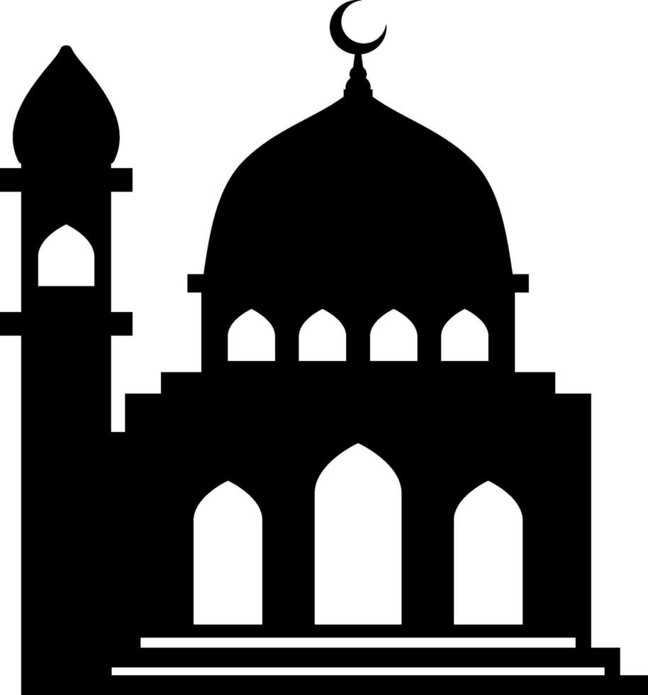 moskee vector illustratie. silhouet moskee icoon voor teken en symbool van moslim aanbidden plaats. moskee icoon van Islam religie en moslim vertrouwen. plaats van moslim naar bidden