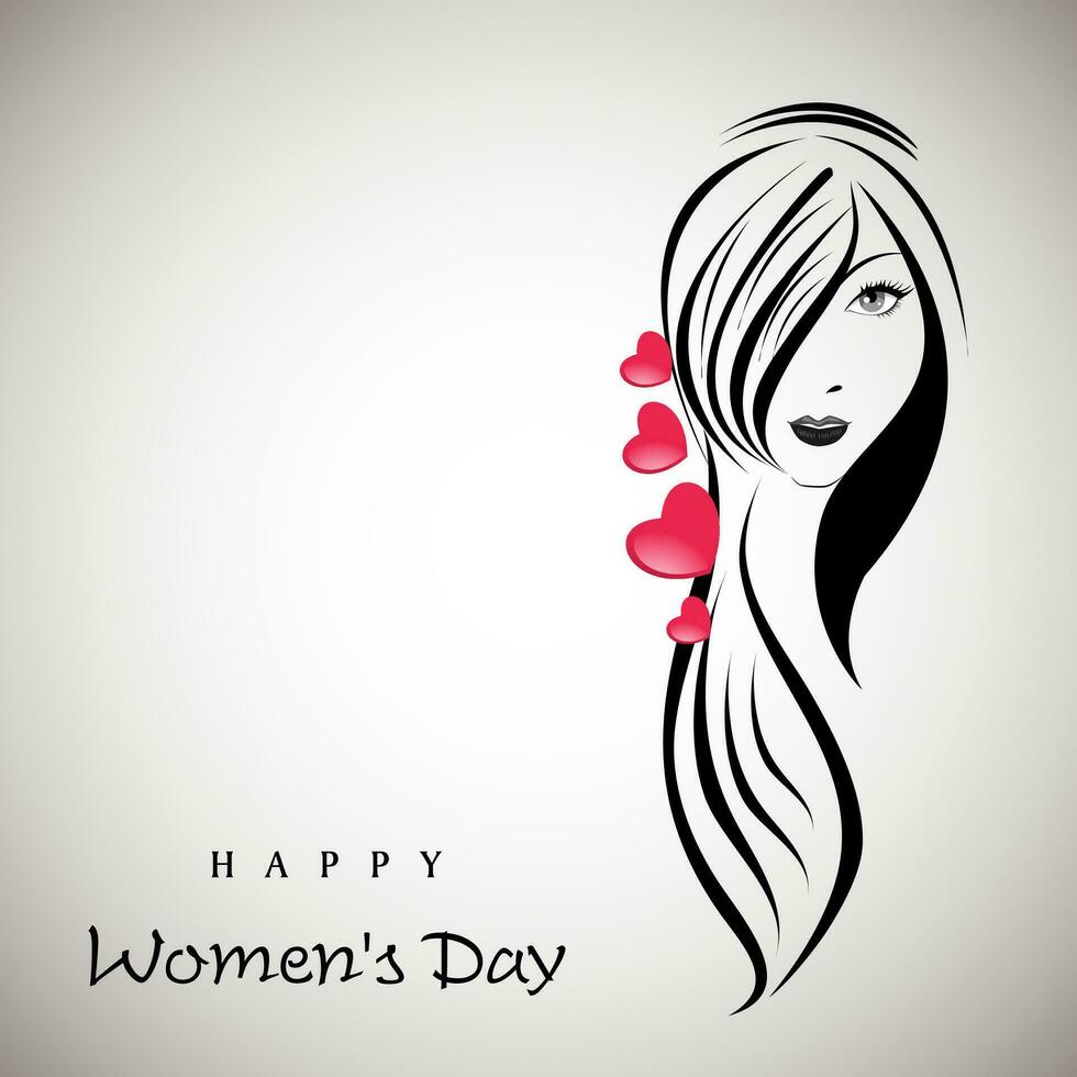 gelukkig vrouwen dag vieringen concept met illustratie van een mooi lang haren meisje Aan grijs achtergrond. vector