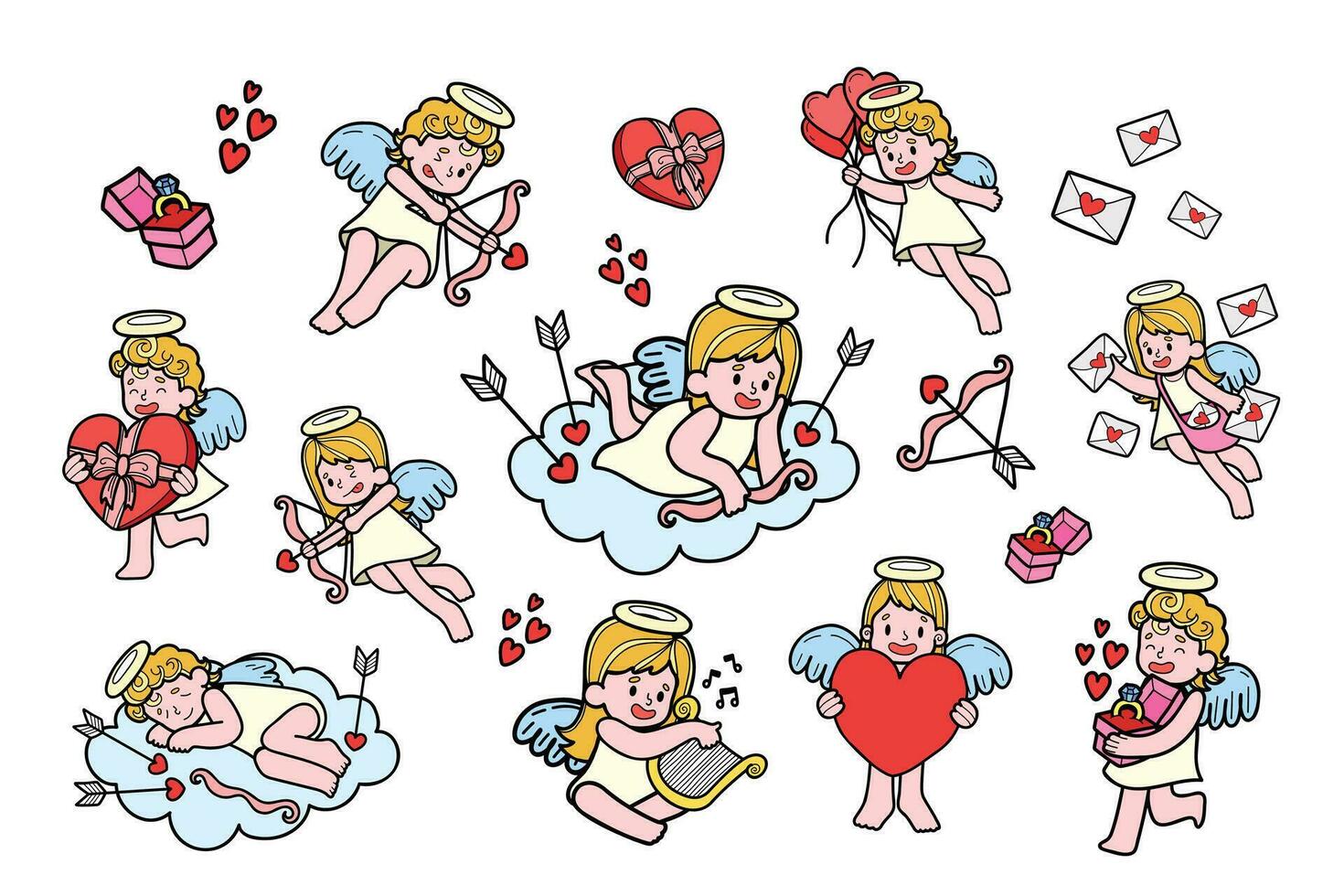 hand- getrokken Cupido verzameling in vlak stijl illustratie voor bedrijf ideeën vector