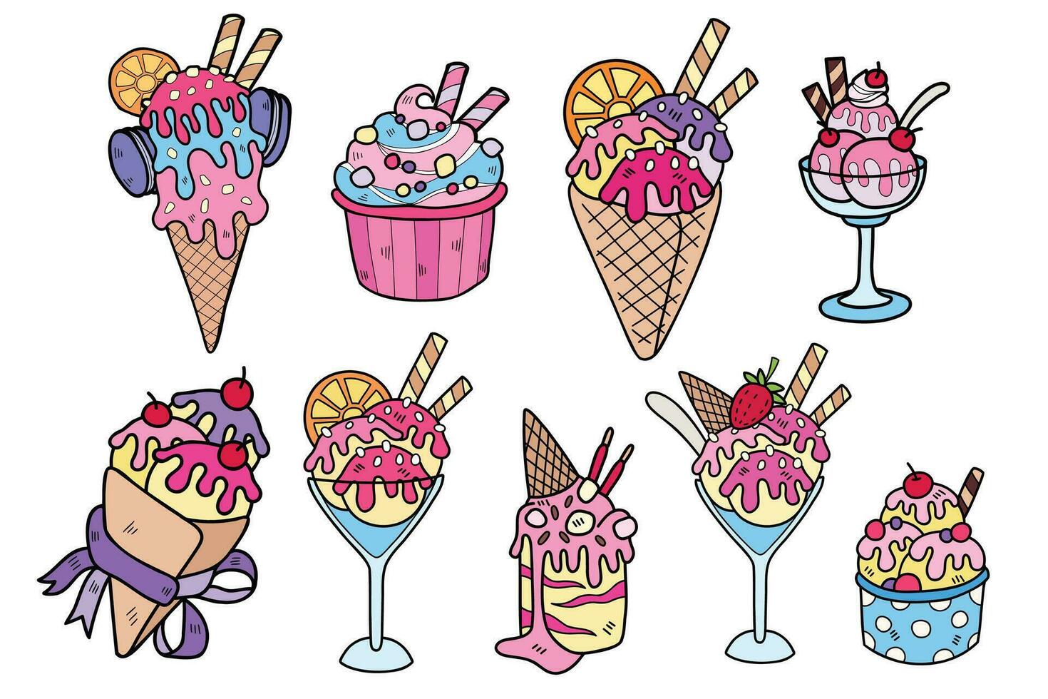 hand- getrokken snoepgoed en desserts verzameling in vlak stijl illustratie voor bedrijf ideeën vector