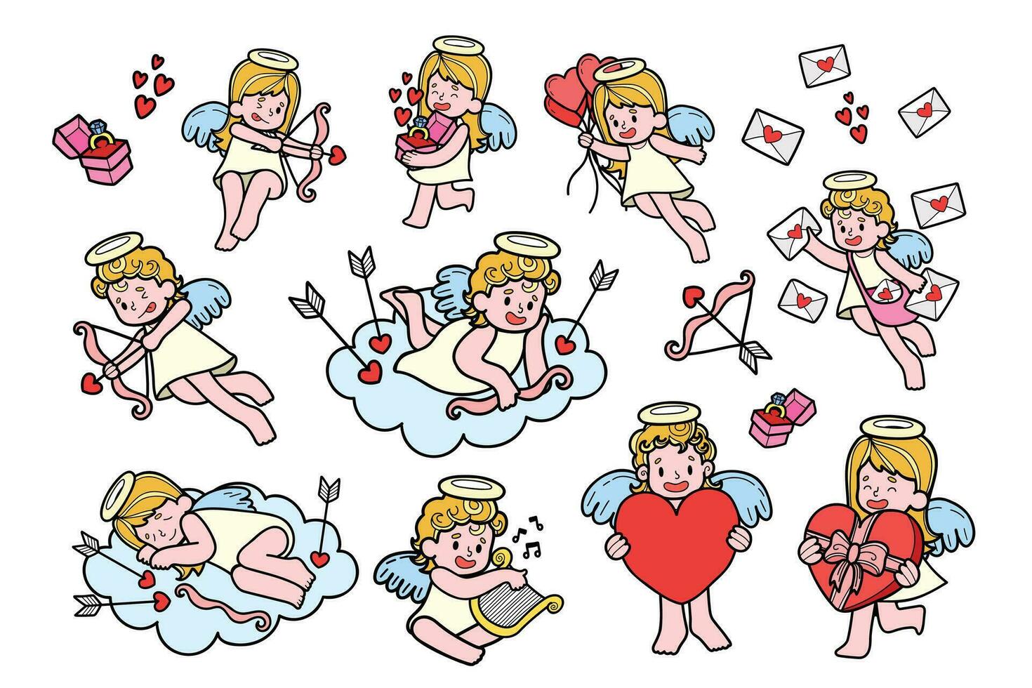 hand- getrokken Cupido verzameling in vlak stijl illustratie voor bedrijf ideeën vector