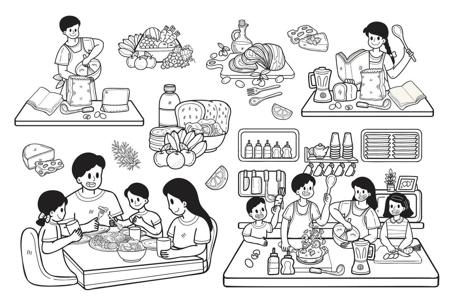 hand- getrokken familie Koken verzameling in vlak stijl illustratie voor bedrijf ideeën vector