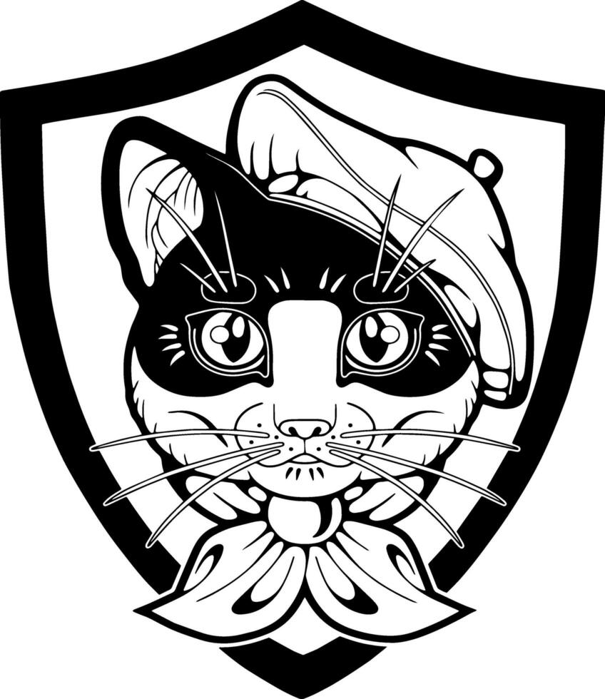 schattig kat in baret, logo ontwerp vector