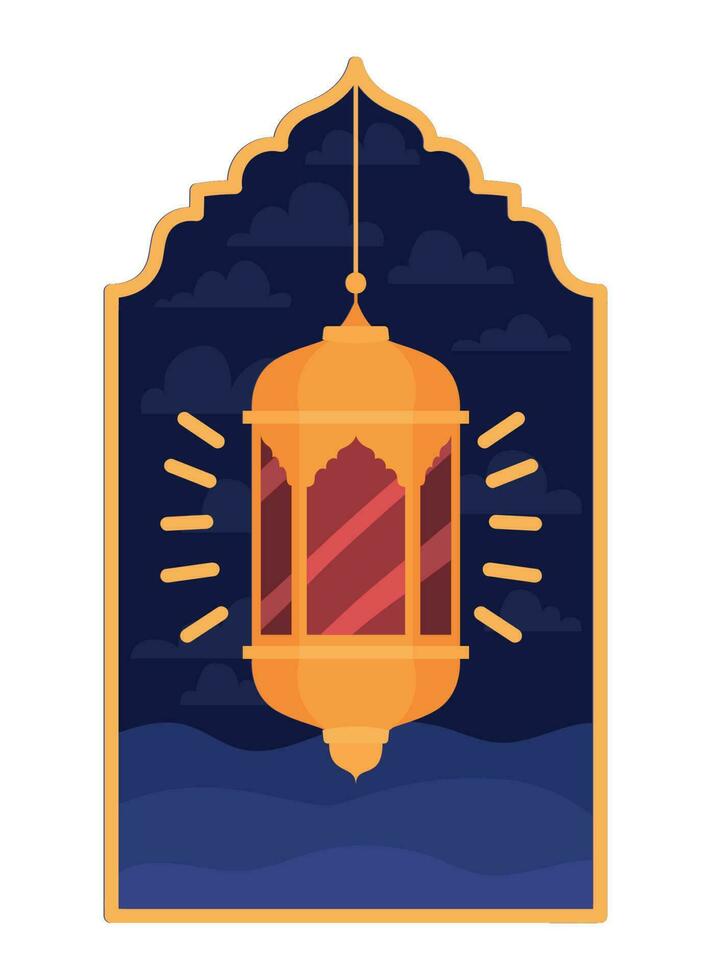 venster met Islamitisch lantaarn over- wit vector