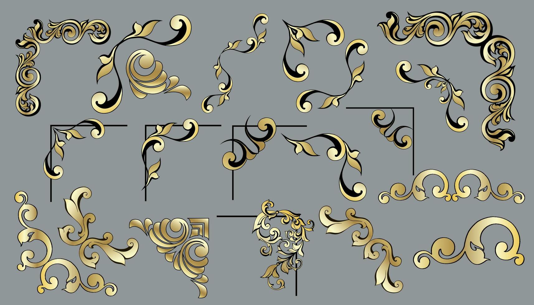 vector set vintage barokke hoeken en dividers.border,angle,swirl,antieke acanthus,damast scroll ornament swirl.victorian monogram heraldische schild swirl.retro bloemen blad patroon grens gebladerte