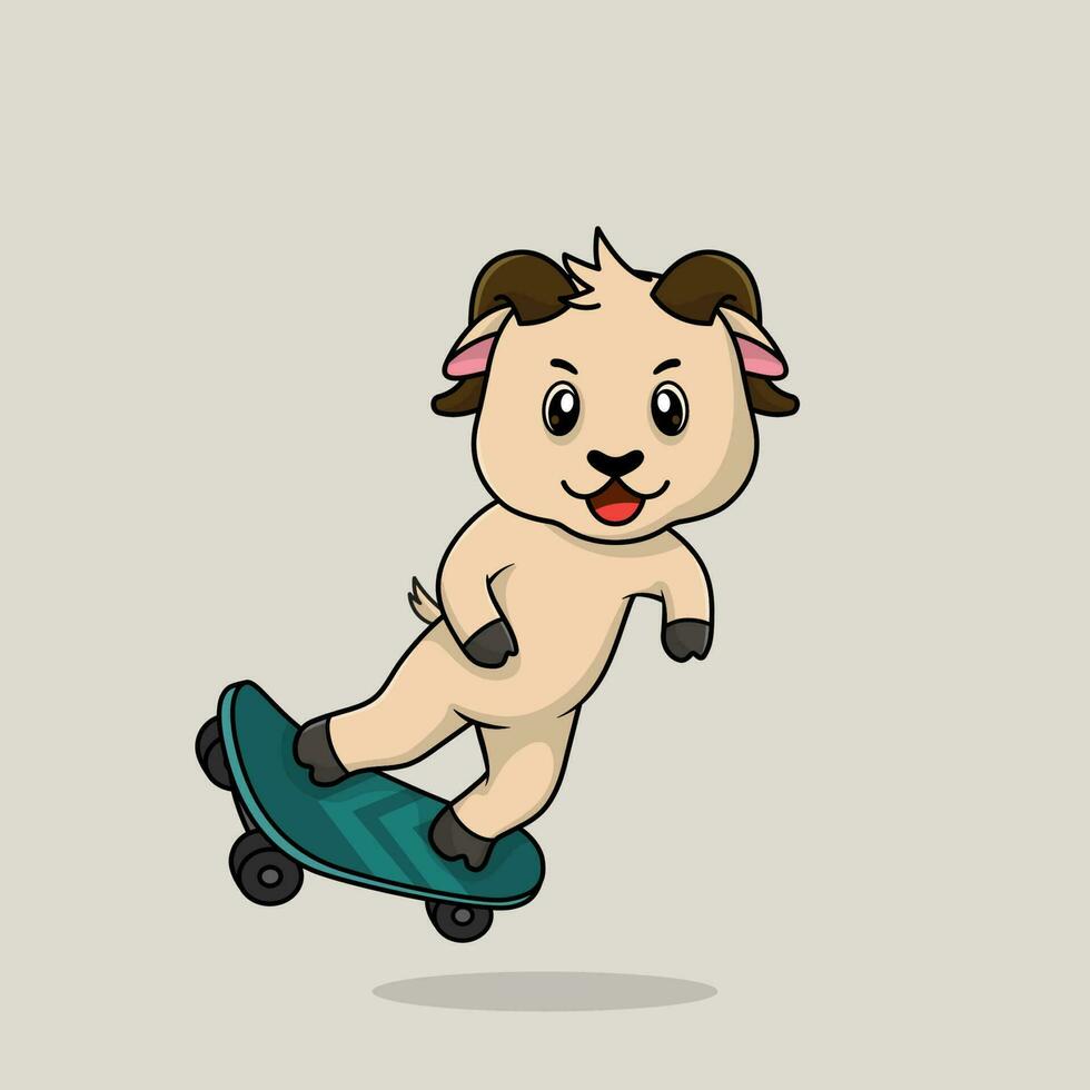 vector schattig baby geit tekenfilm spelen skateboard icoon vlak illustratie.