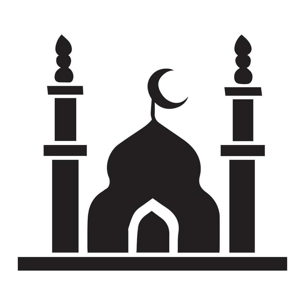 Islamitisch moskee vector ontwerp illustratie, masjid vector zwart kleur icoon