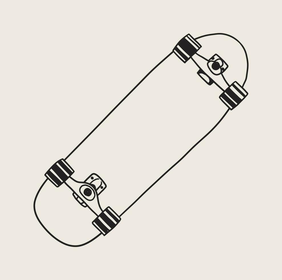 klassiek skateboard visie van de onderkant. monochroom contour tekening vector