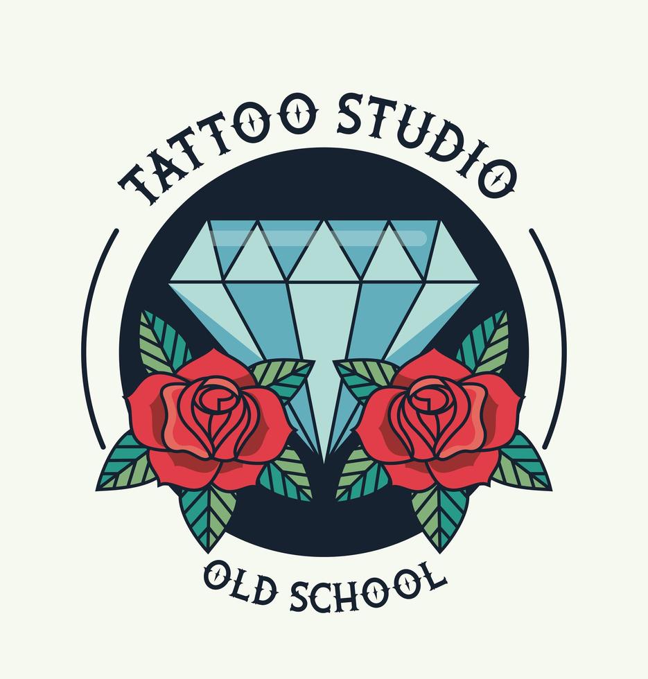 diamant en rozen tattoo studio afbeelding artistiek vector