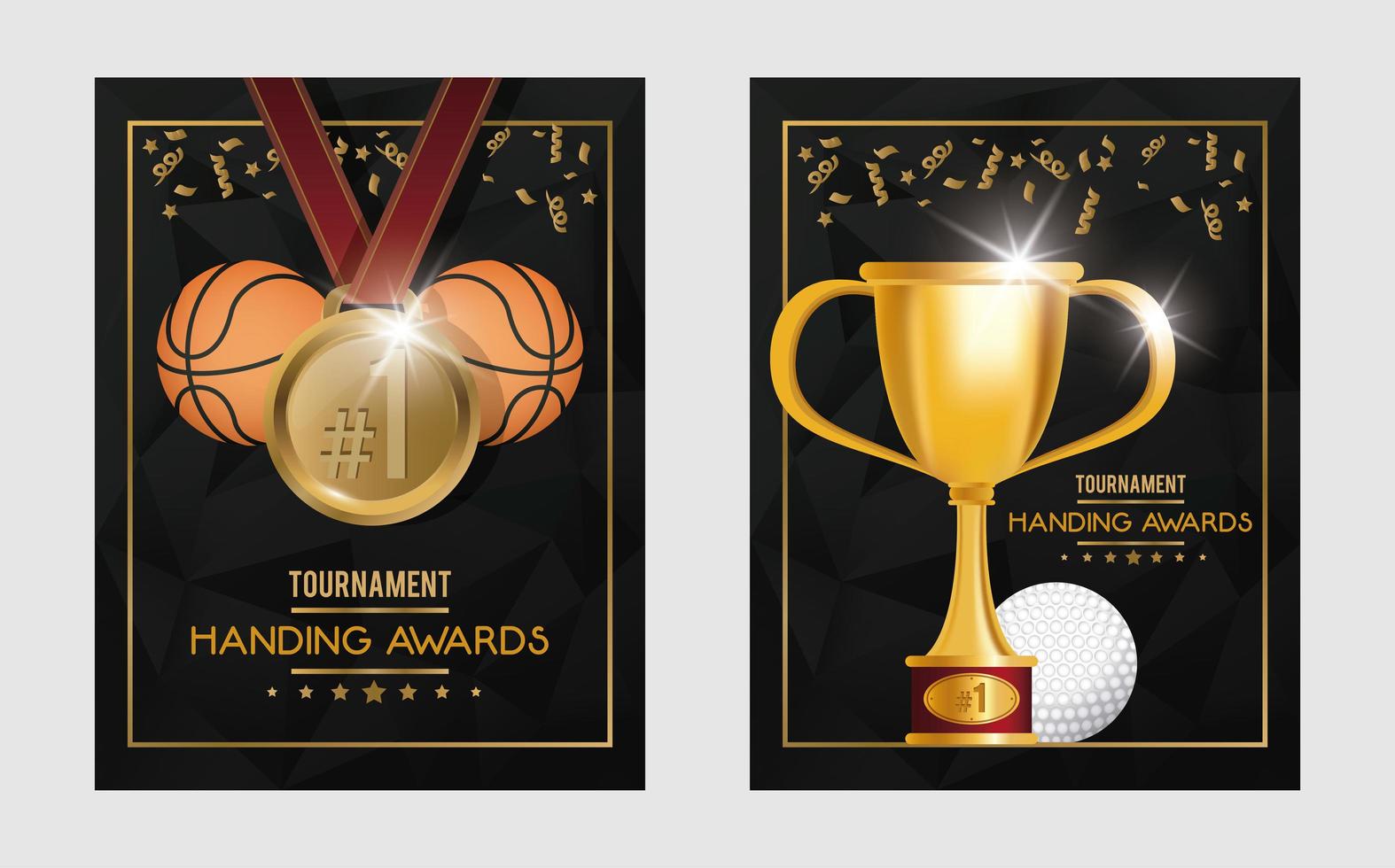 basketbal- en golfsporttrofeeën en medailles vector