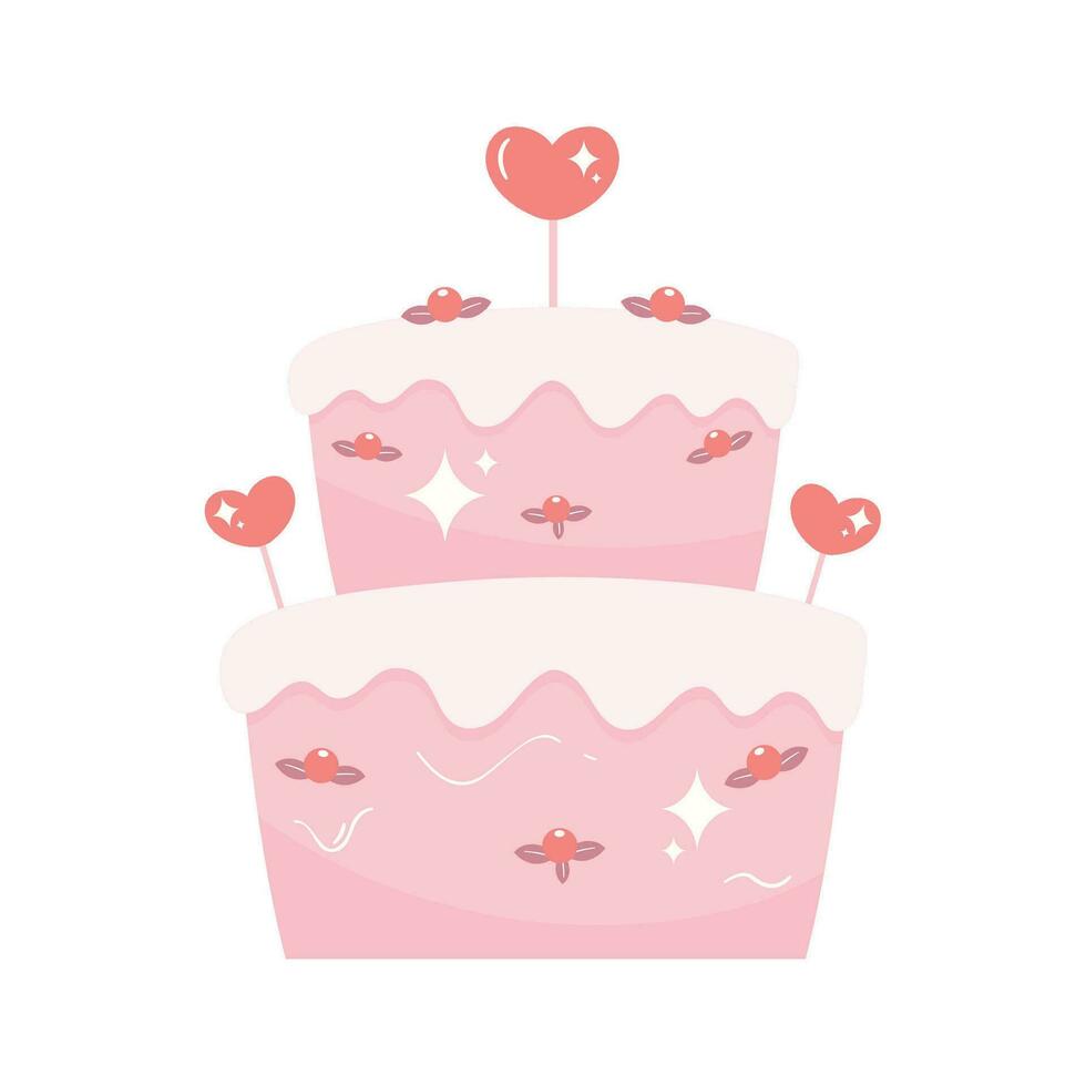 roze taart met harten icoon vector