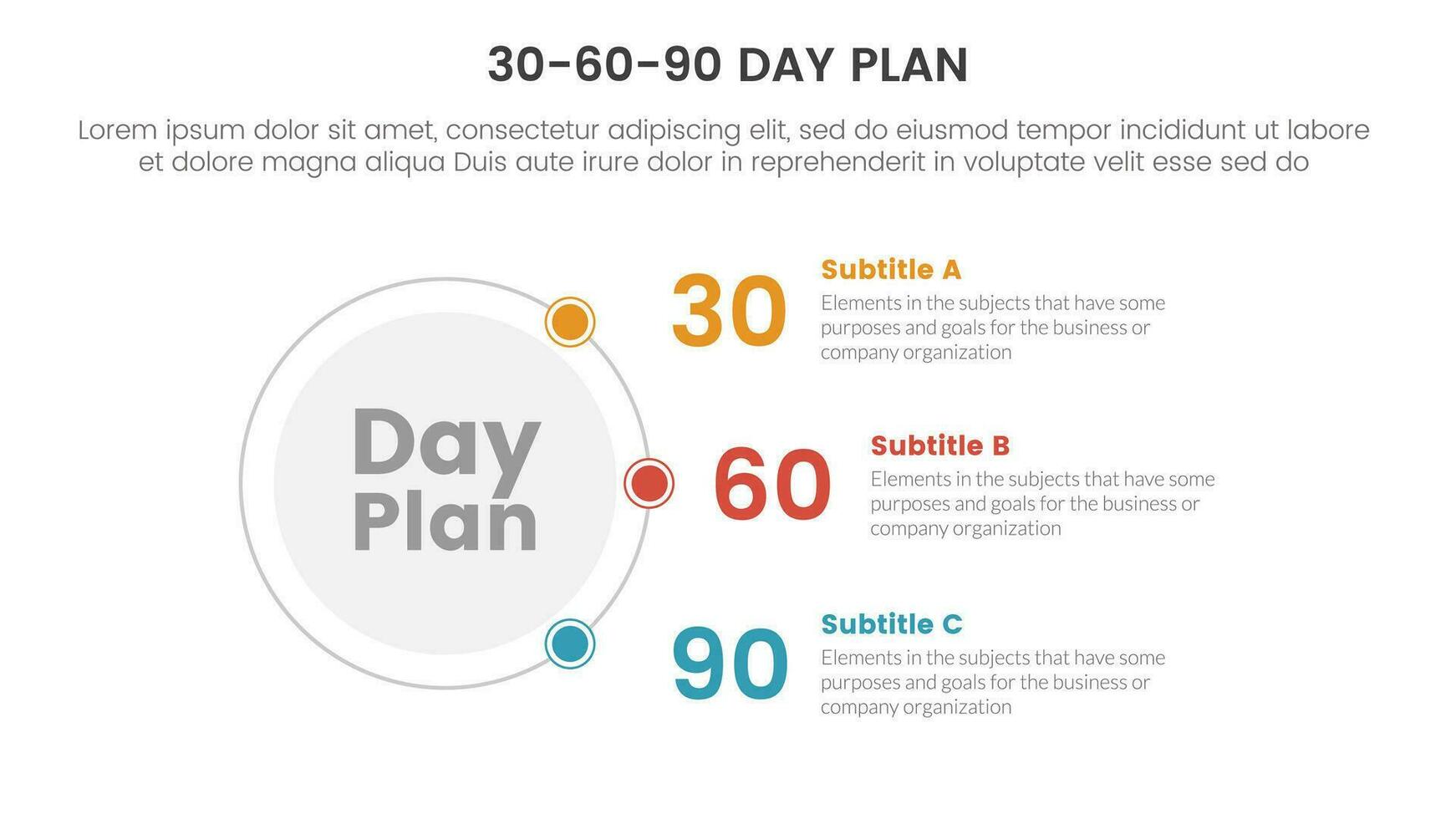 30-60-90 dag plan beheer infographic 3 punt stadium sjabloon met cirkel en Verbinden inhoud concept voor glijbaan presentatie vector