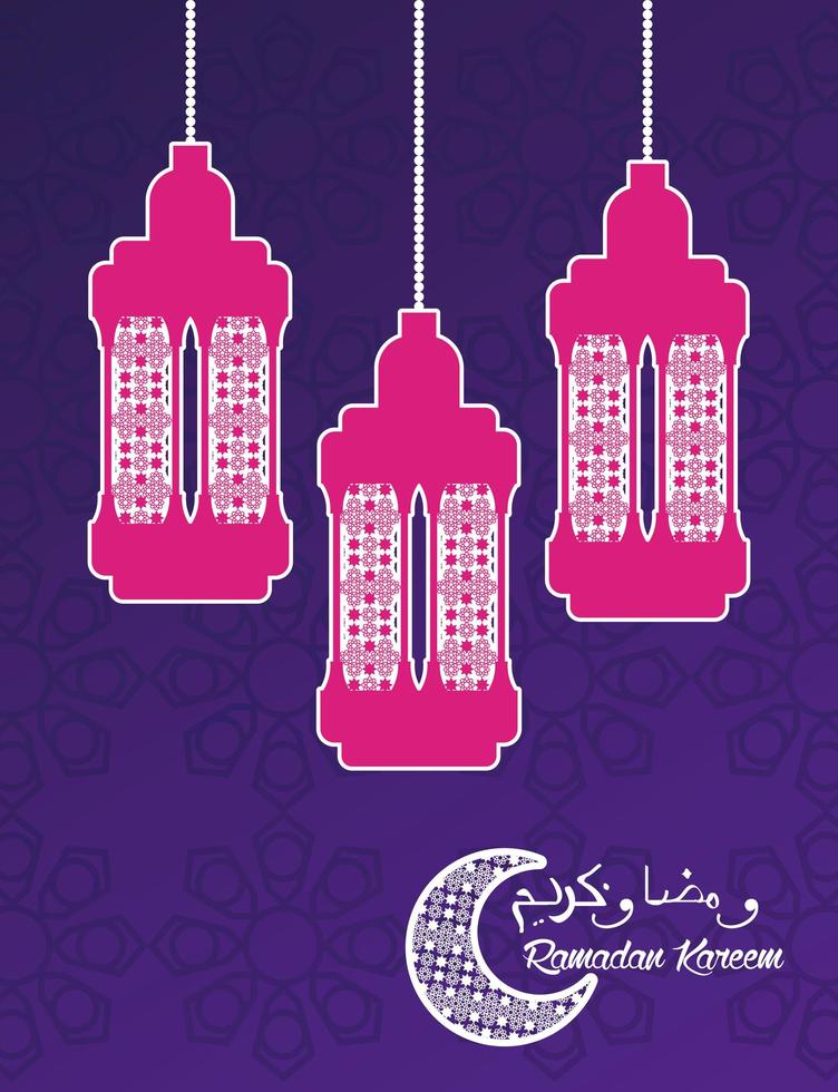 ramadan kareem-vieringskaart met hangende lantaarns vector