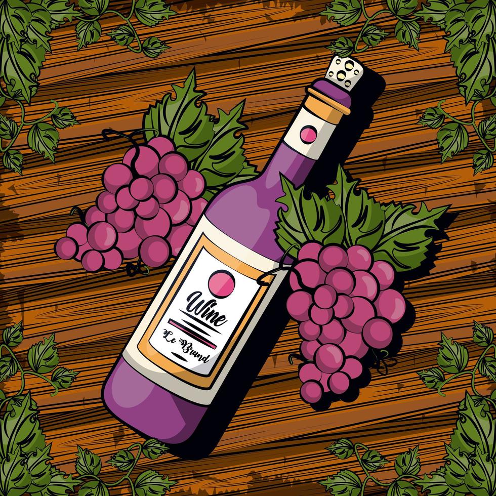 fles wijn drinken met druiven fruit vector
