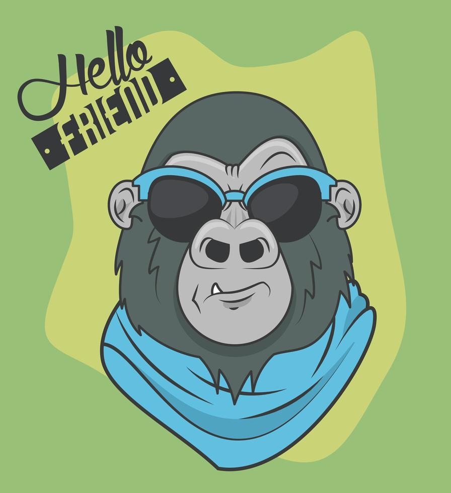 grappige gorilla met zonnebril coole stijl vector