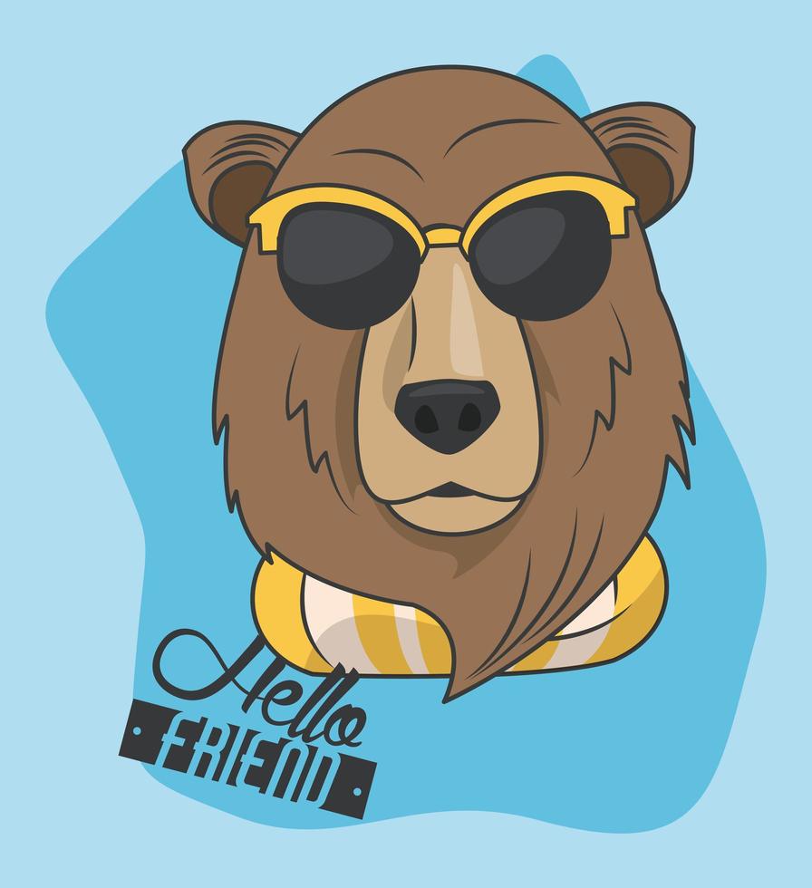 grappige beer grizzly met zonnebril coole stijl vector