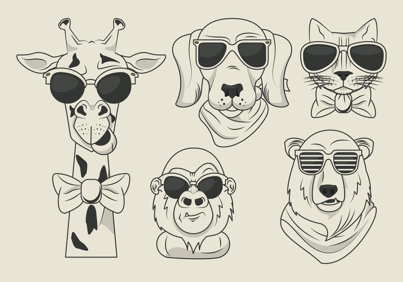 grappige dieren met zonnebril coole stijl vector