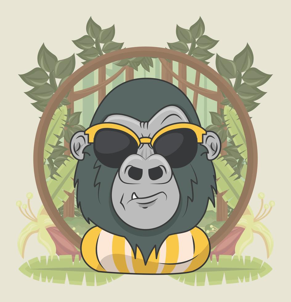 grappige gorilla met zonnebril coole stijl vector