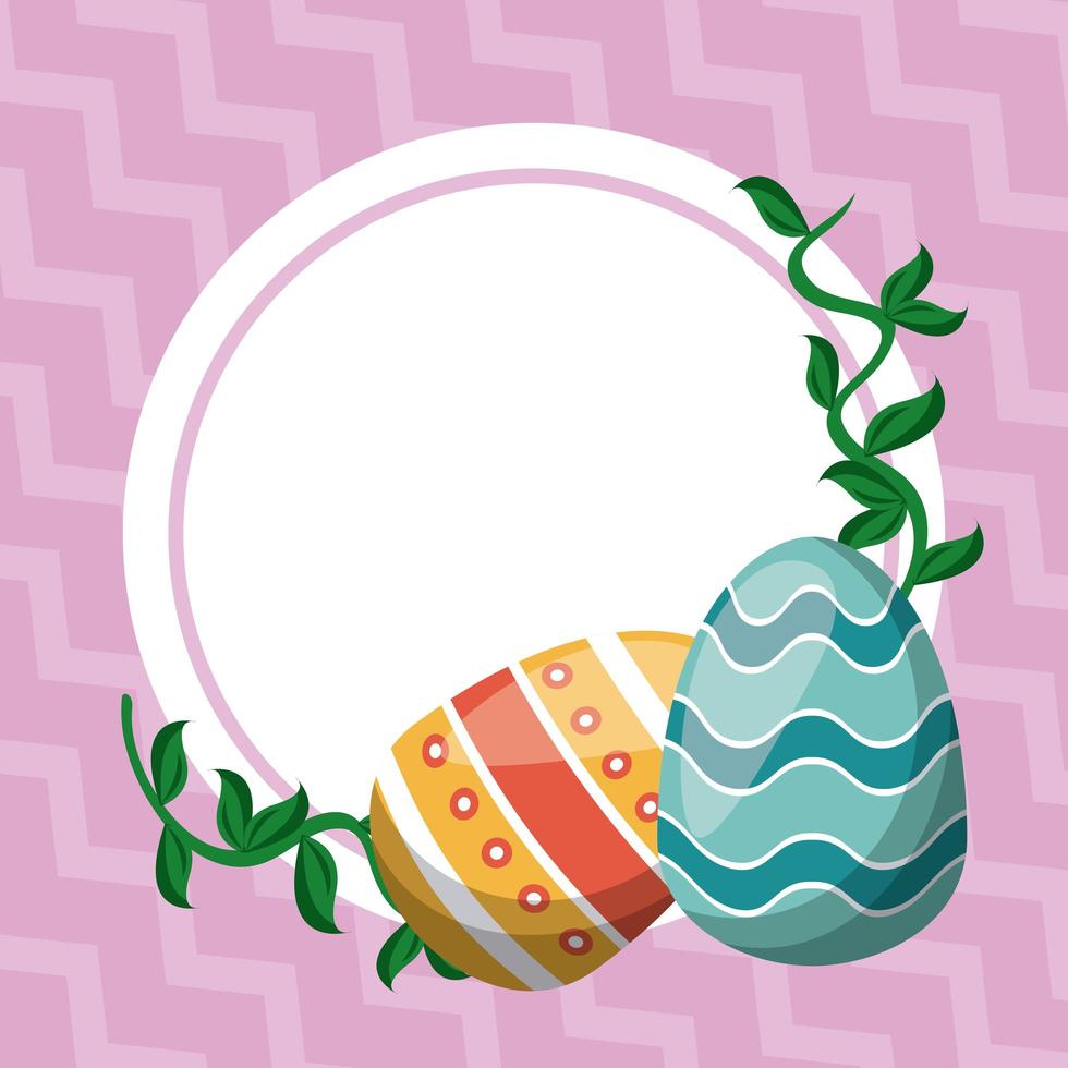 gelukkige paaskaart met eieren geschilderd circulair frame vector